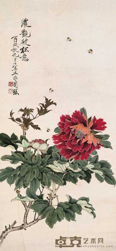 于非闇 1946年作 浓艳破狂愁 立轴 94×44.5cm